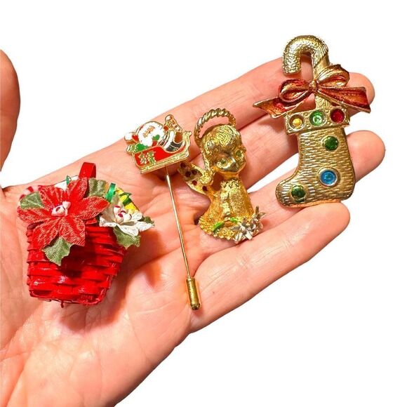 Vintage Lot Christmas Pins MYLU Cherub, Avon Christmas Basket, Stick Pin Plus - Picture 12 of 12